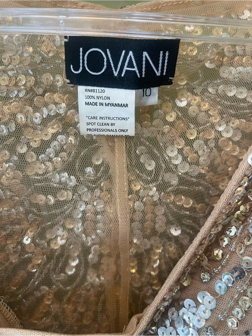 Jovani Gold Sequin V-Neck Gown Beaded Column Gown With Draped Cape Sleeves 36358 - Picture 4 of 9